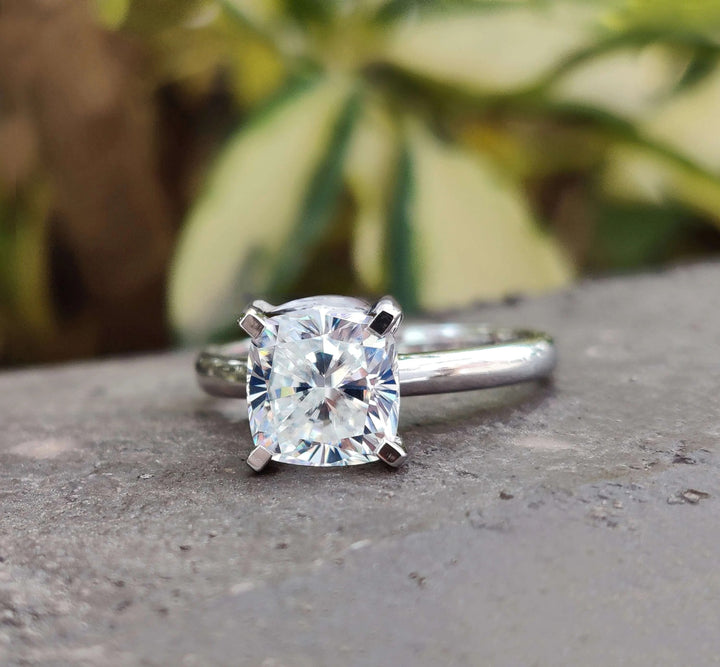 Moissanite Ring - Timeless Cushion Cut Solitaire Engagement Ring