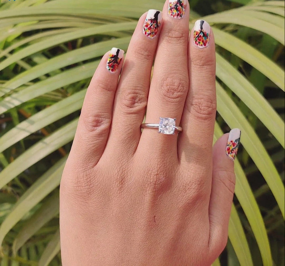 Moissanite Ring - Timeless Cushion Cut Solitaire Engagement Ring