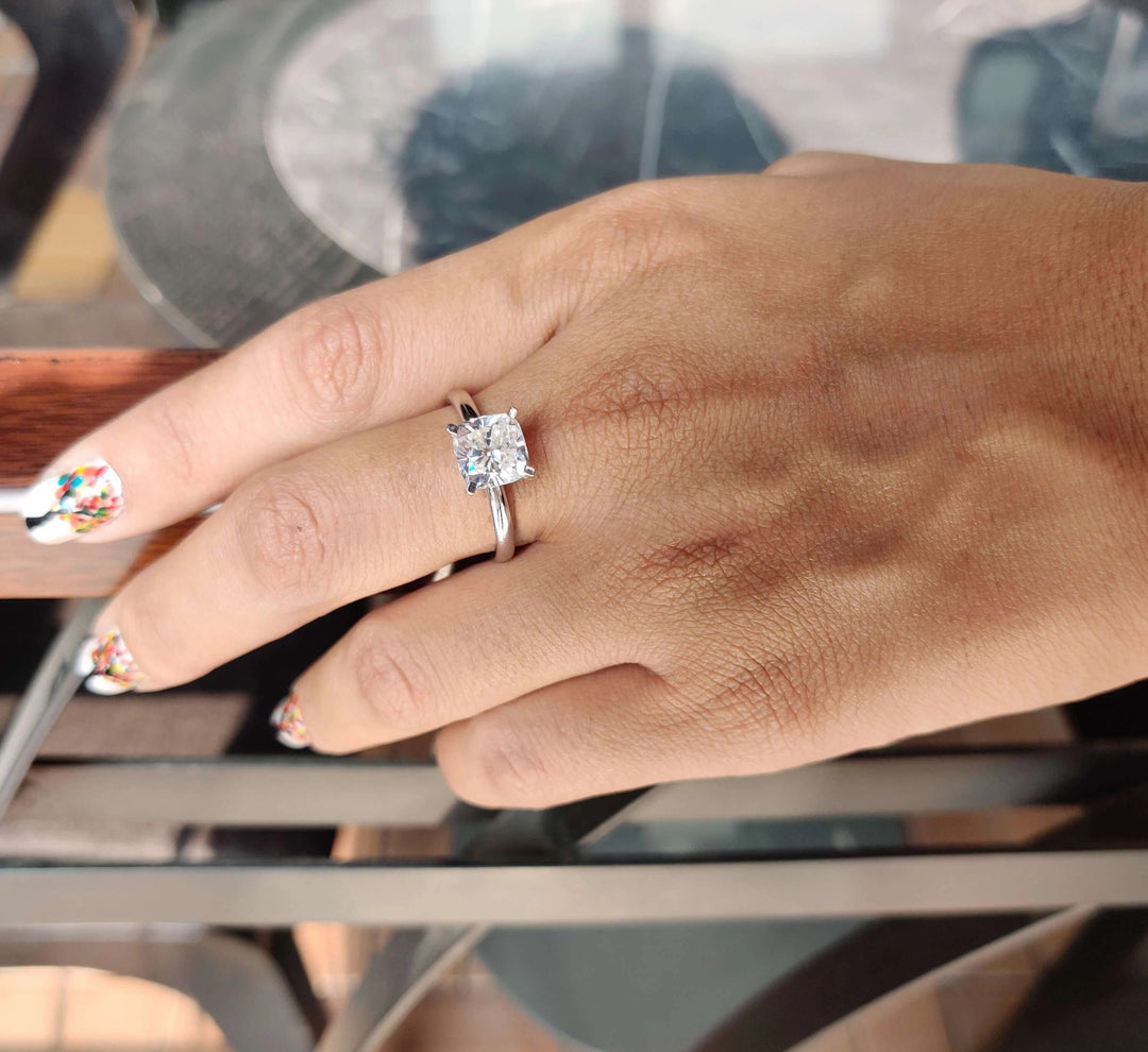 Moissanite Ring - Timeless Cushion Cut Solitaire Engagement Ring