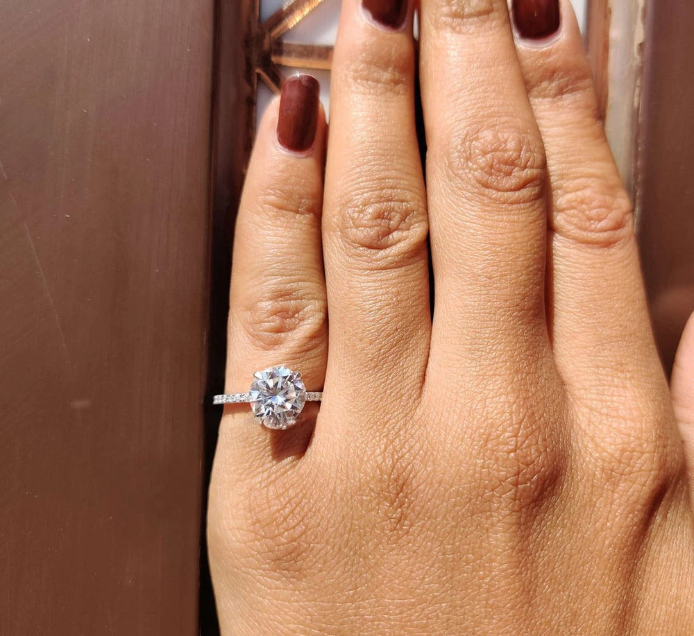Moissanite Ring - Classic Pave Set Round Diamond Wedding Ring