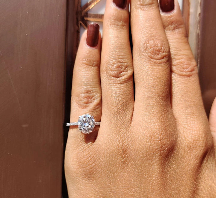 Moissanite Ring - Classic Pave Set Round Diamond Wedding Ring