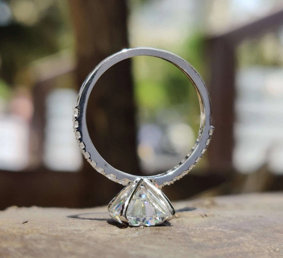 Moissanite Ring - Classic Pave Set Round Diamond Wedding Ring