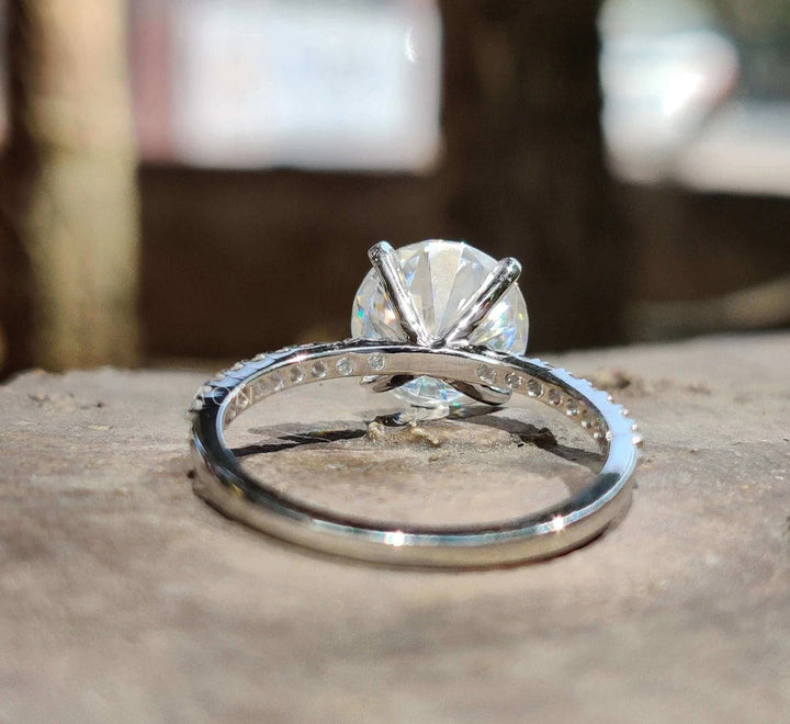 Moissanite Ring - Classic Pave Set Round Diamond Wedding Ring