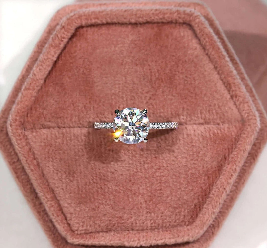 Moissanite Ring - Classic Pave Set Round Diamond Wedding Ring