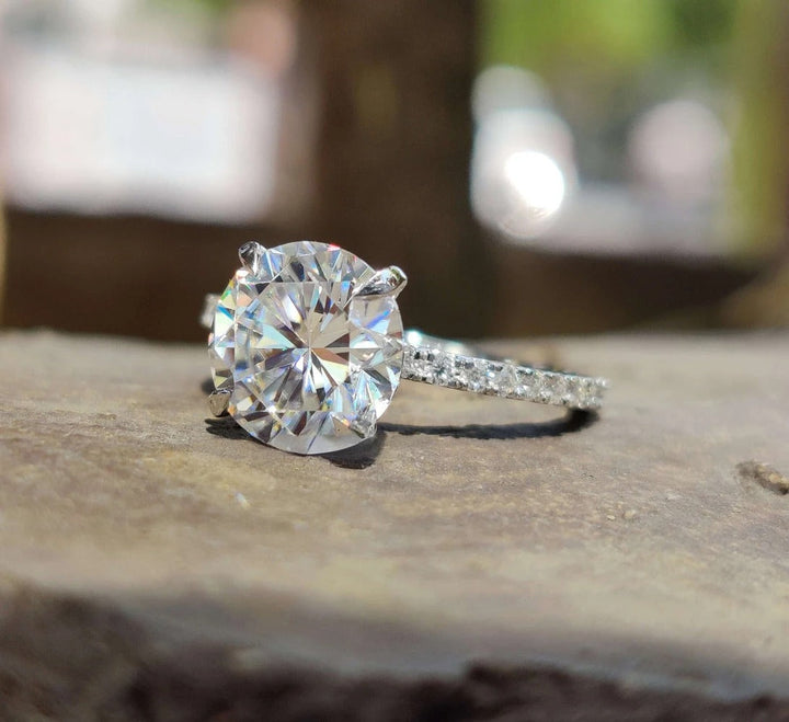 Moissanite Ring - Classic Pave Set Round Diamond Wedding Ring