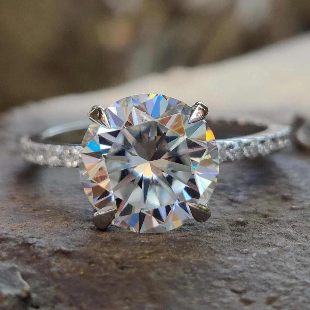 Moissanite Ring - Classic Pave Set Round Diamond Wedding Ring