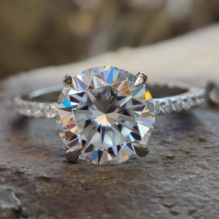 Moissanite Ring - Classic Pave Set Round Diamond Wedding Ring