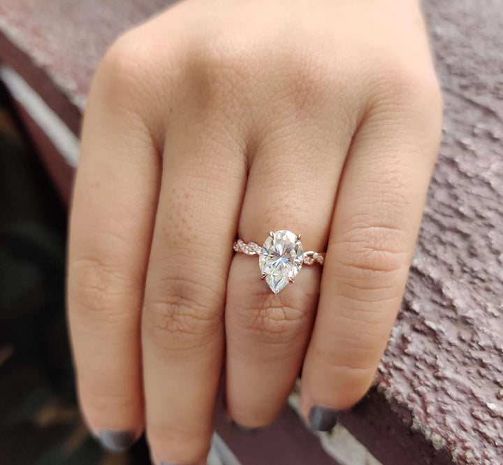 Moissanite Ring - Dazzling Rope Pave Engagement Ring with Oval Center