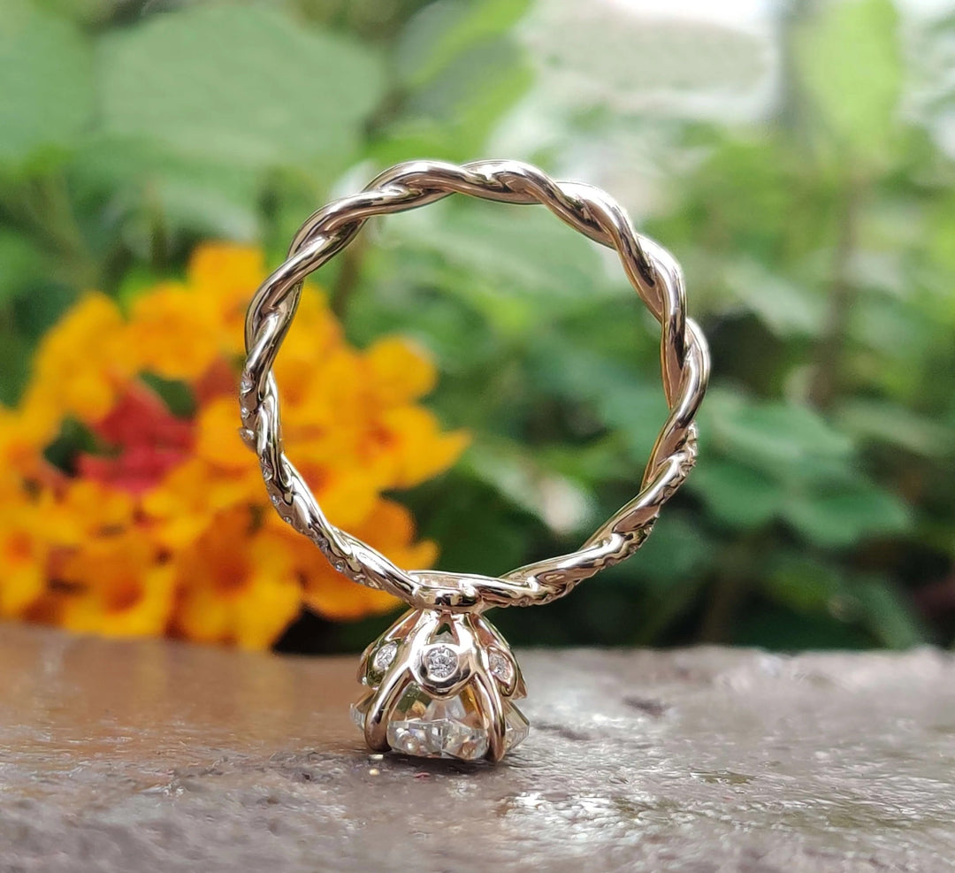 Moissanite Ring - Dazzling Rope Pave Engagement Ring with Oval Center