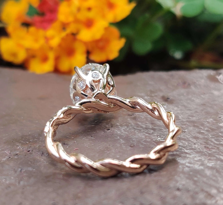 Moissanite Ring - Dazzling Rope Pave Engagement Ring with Oval Center