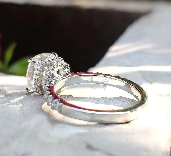 Moissanite Ring - Elegant Double Halo Cushion Cut Engagement Ring