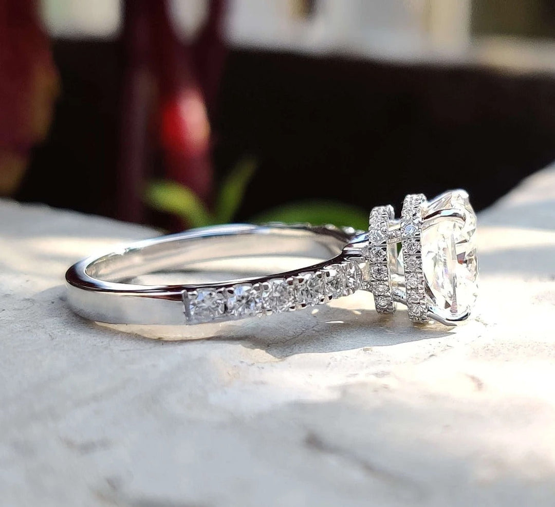 Moissanite Ring - Elegant Double Halo Cushion Cut Engagement Ring