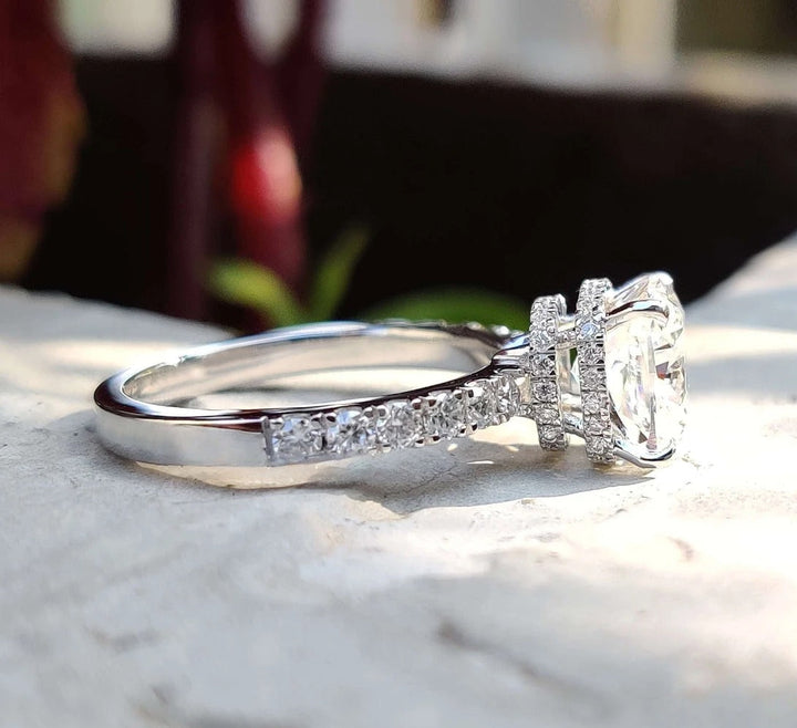 Moissanite Ring - Elegant Double Halo Cushion Cut Engagement Ring