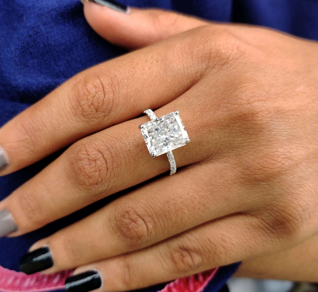 Moissanite Ring - Elegant Hidden Halo Pave Set Engagement Ring