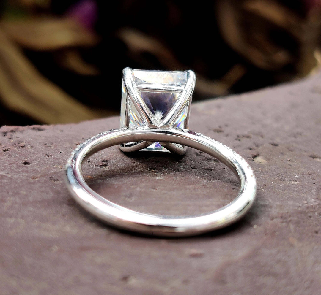 Moissanite Ring - Elegant Hidden Halo Pave Set Engagement Ring