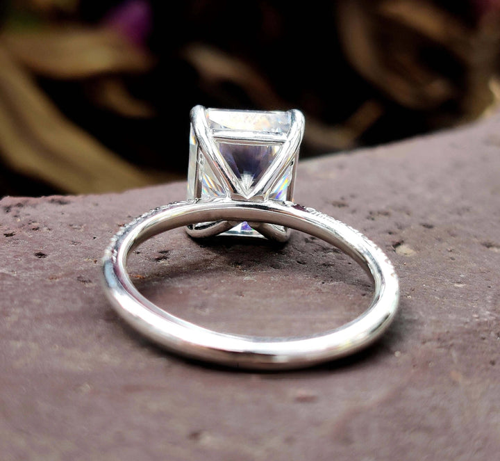Moissanite Ring - Elegant Hidden Halo Pave Set Engagement Ring