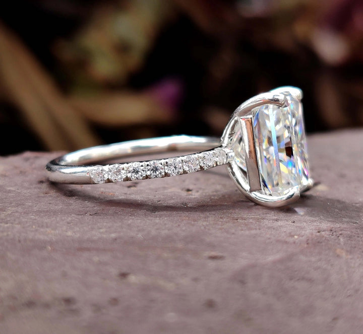 Moissanite Ring - Elegant Hidden Halo Pave Set Engagement Ring