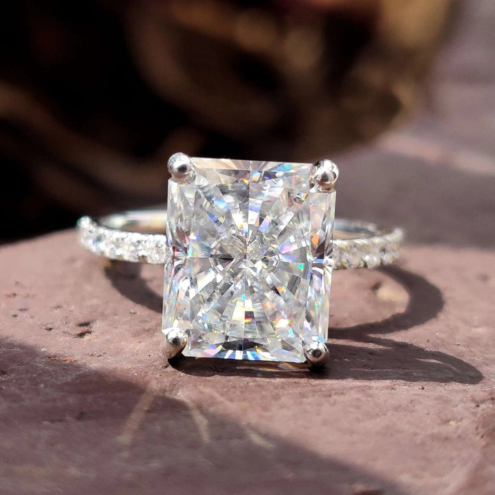 Moissanite Ring - Elegant Hidden Halo Pave Set Engagement Ring