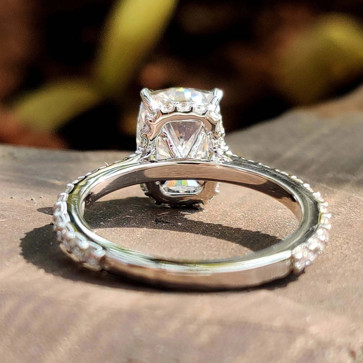 Moissanite Ring - Elegant Hidden Halo Cushion Cut Engagement Ring