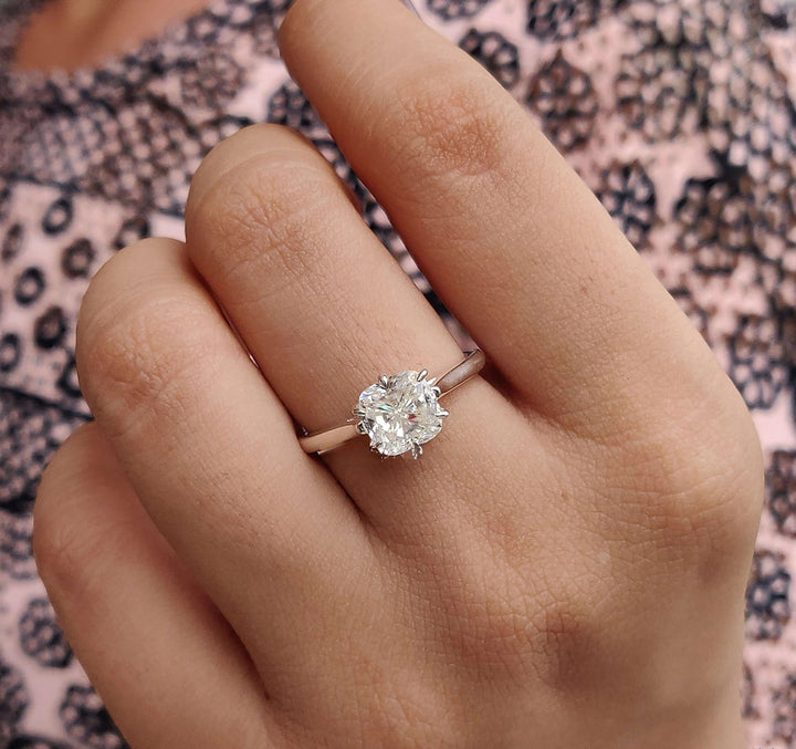 Moissanite Ring - Elegant Cushion Cut Solitaire Engagement Ring