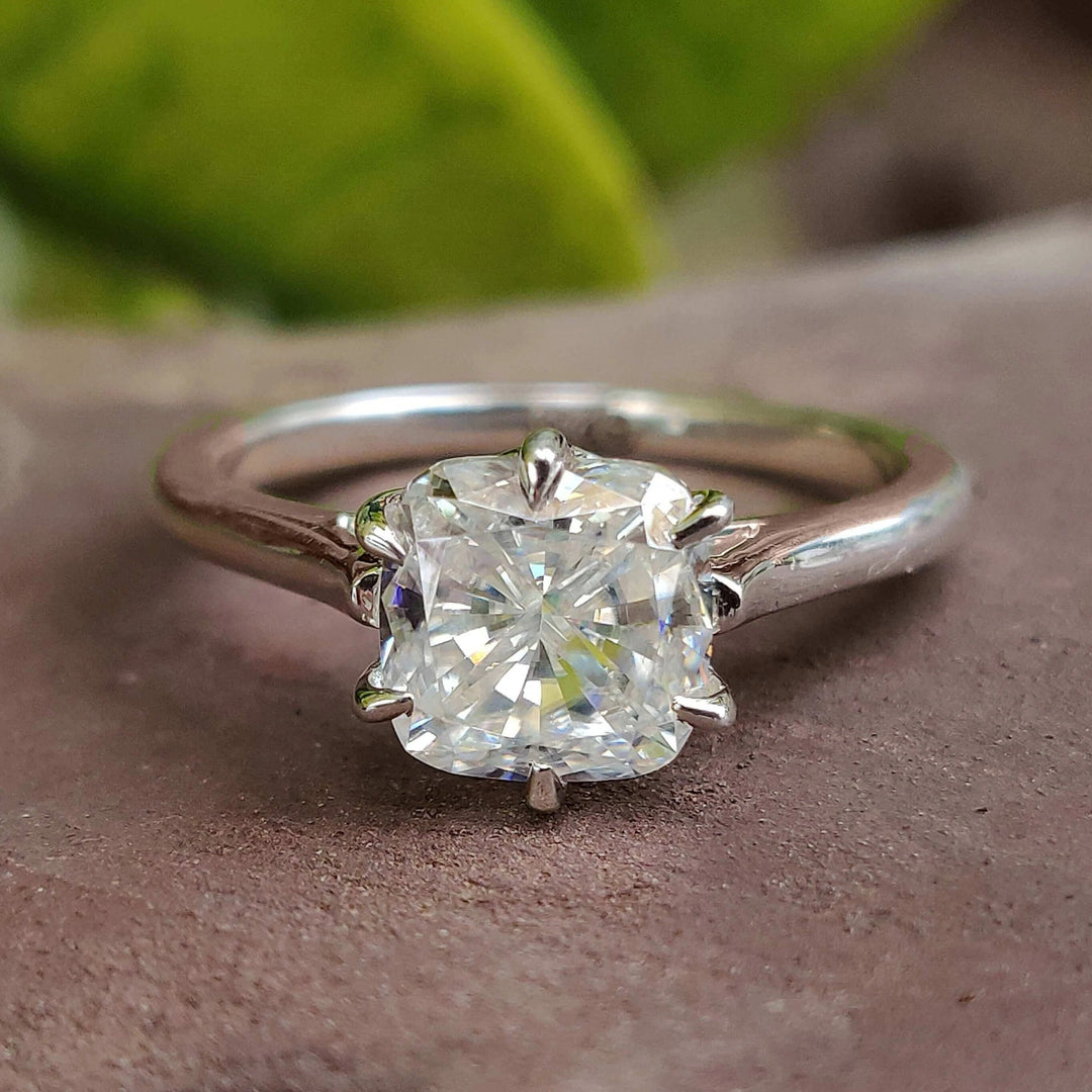 Moissanite Ring - Elegant Cushion Cut Solitaire Engagement Ring