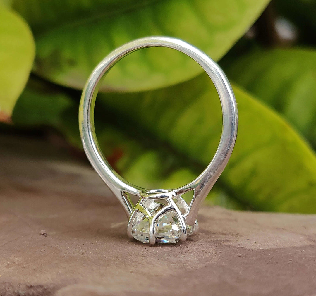 Moissanite Ring - Elegant Cushion Cut Solitaire Engagement Ring