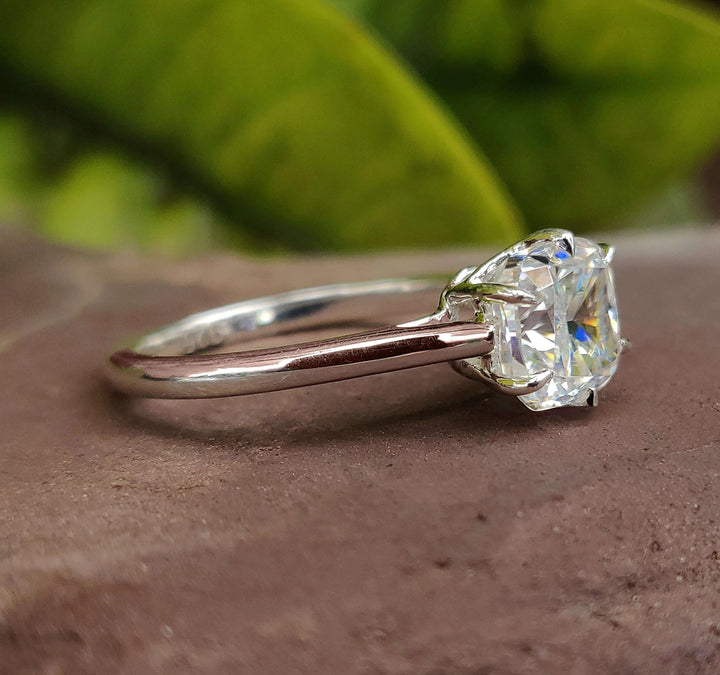 Moissanite Ring - Elegant Cushion Cut Solitaire Engagement Ring