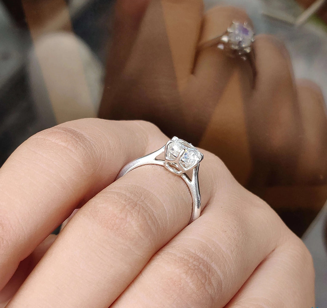 Moissanite Ring - Elegant Cushion Cut Solitaire Engagement Ring