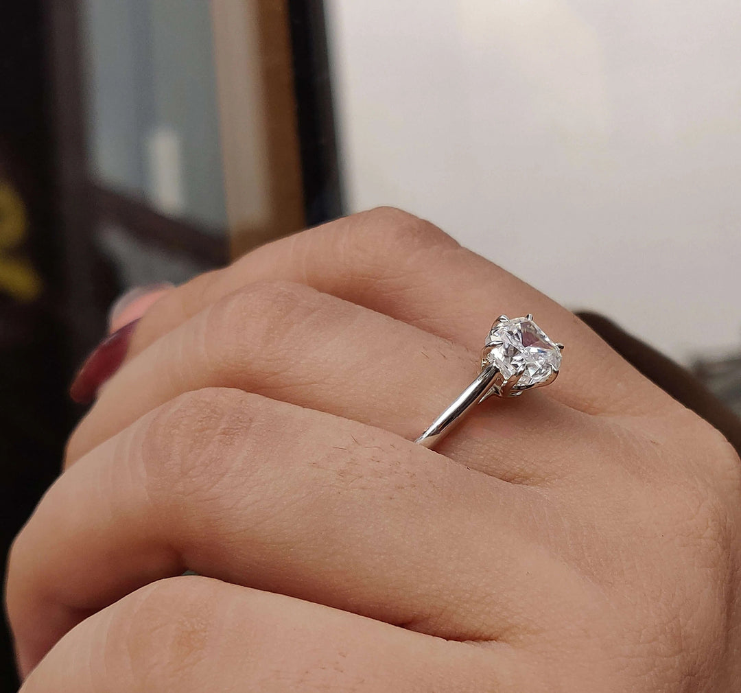 Moissanite Ring - Elegant Cushion Cut Solitaire Engagement Ring