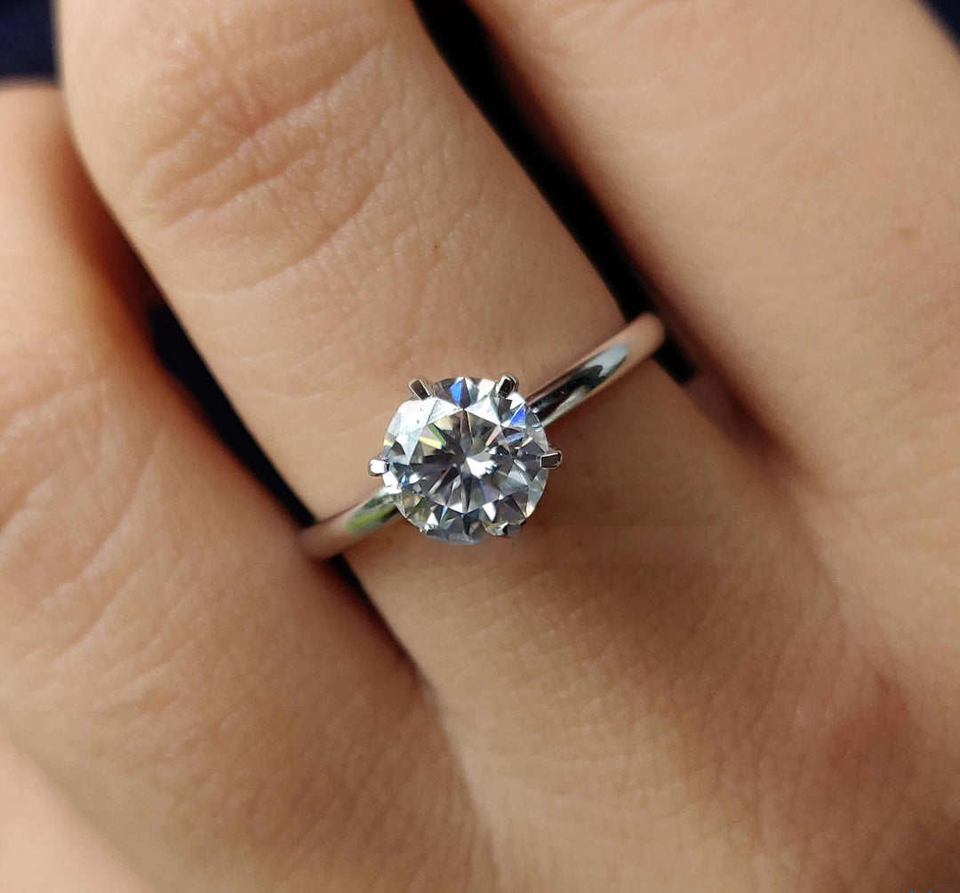 Moissanite Ring - Elegant Round Brilliant Solitaire Engagement Ring