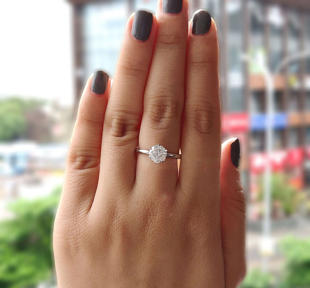 Moissanite Ring - Elegant Round Brilliant Solitaire Engagement Ring
