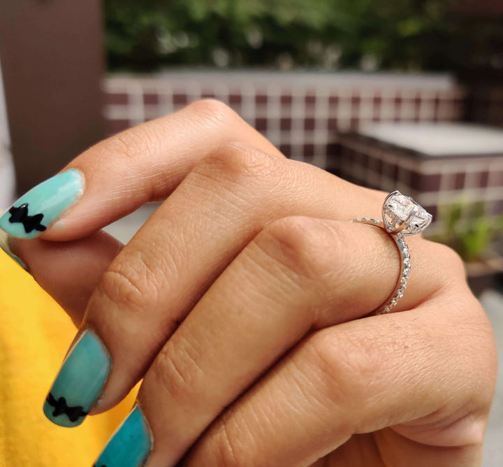 Moissanite Ring - Luxurious Round Cut Halo Engagement Ring Design