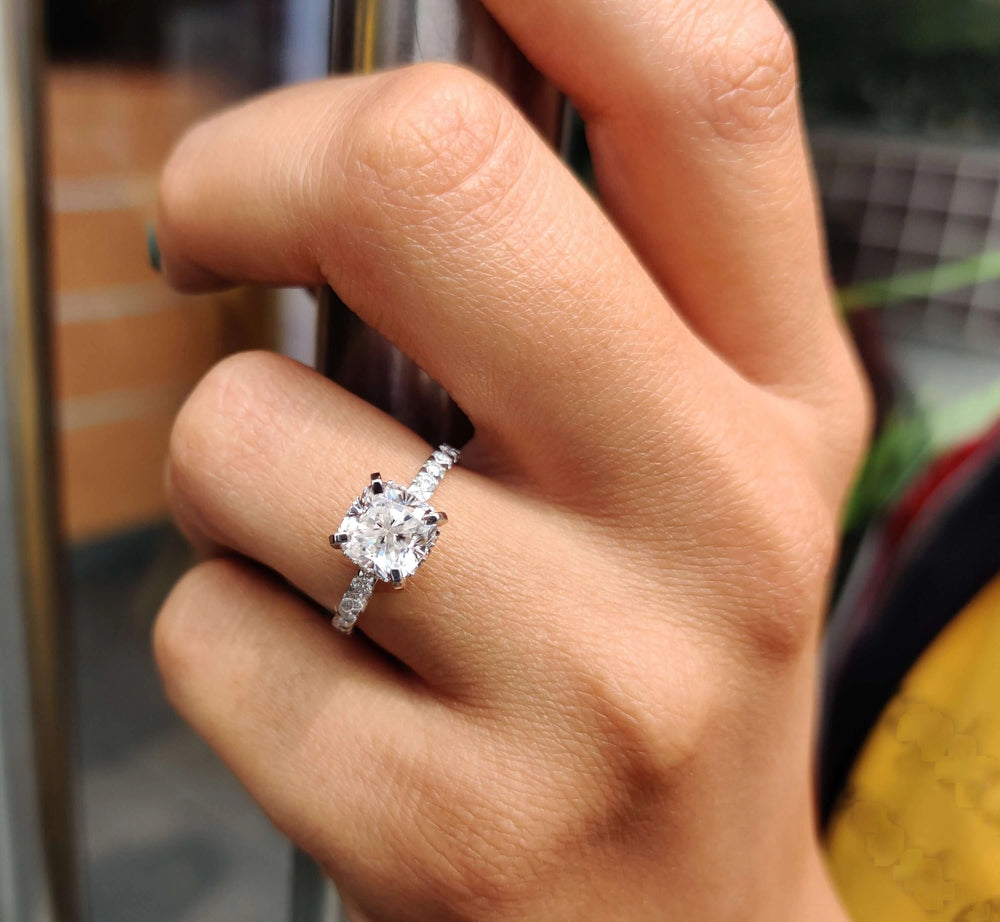 Moissanite Ring - Luxurious Round Cut Halo Engagement Ring Design