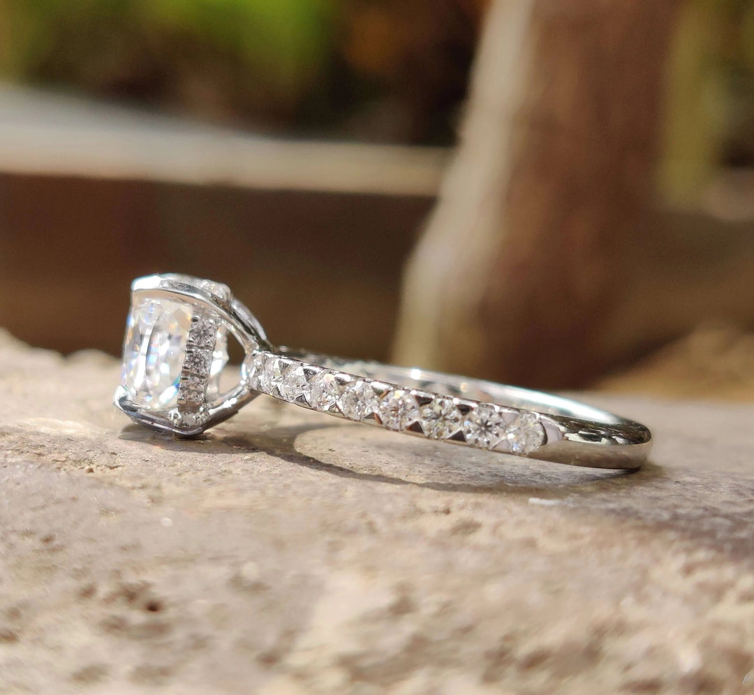Moissanite Ring - Luxurious Round Cut Halo Engagement Ring Design