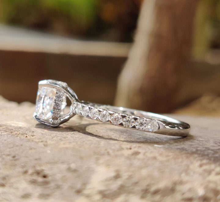 Moissanite Ring - Luxurious Round Cut Halo Engagement Ring Design