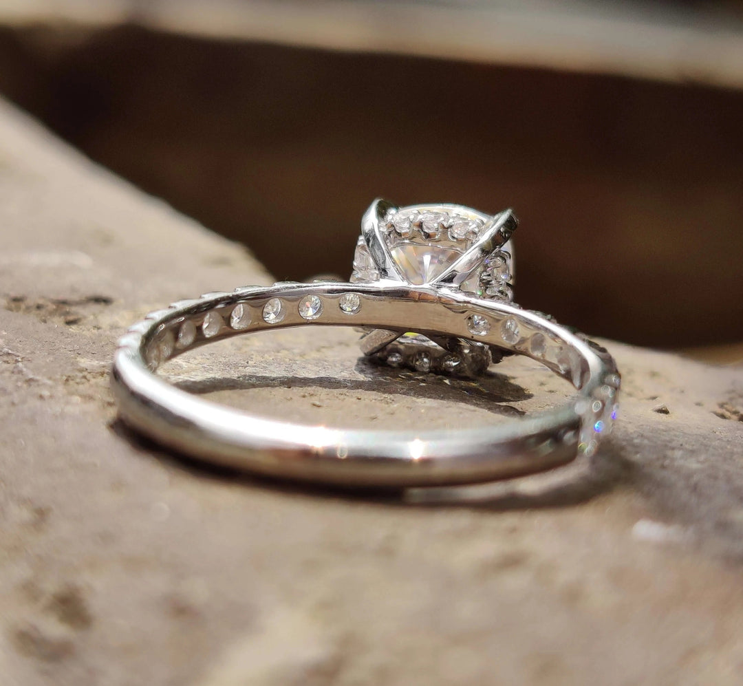 Moissanite Ring - Luxurious Round Cut Halo Engagement Ring Design