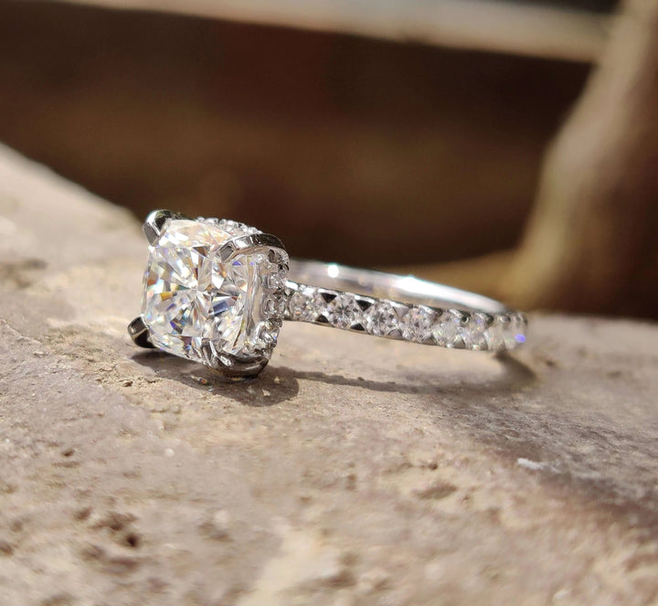 Moissanite Ring - Luxurious Round Cut Halo Engagement Ring Design