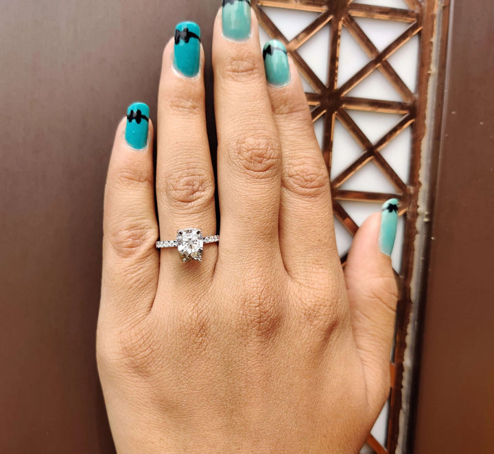 Moissanite Ring - Luxurious Round Cut Halo Engagement Ring Design