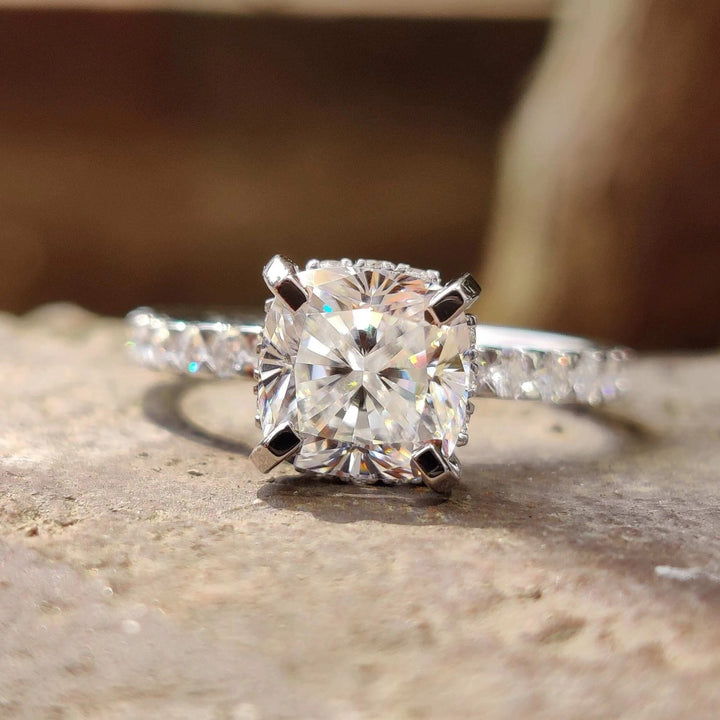 Moissanite Ring - Luxurious Round Cut Halo Engagement Ring Design