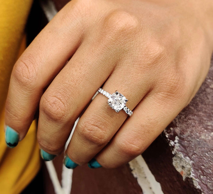 Moissanite Ring - Luxurious Round Cut Halo Engagement Ring Design