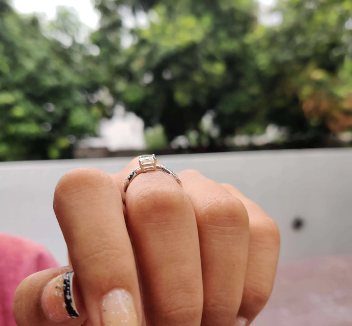 Moissanite Ring - Dazzling Emerald Cut Engagement Ring with Rope Band