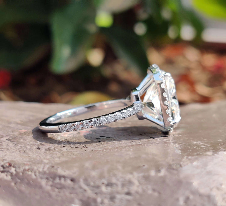 Moissanite Ring - Stunning Halo Engagement Ring with Cushion Center