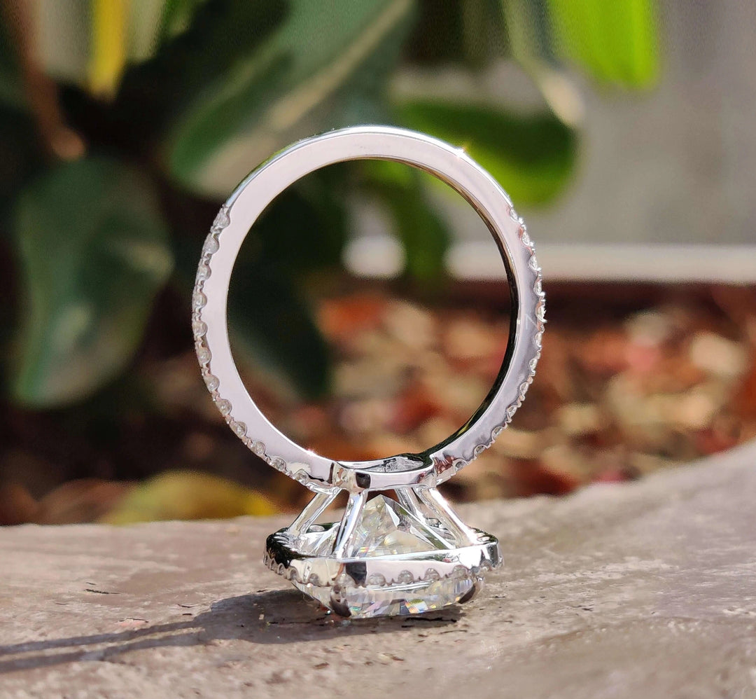 Moissanite Ring - Stunning Halo Engagement Ring with Cushion Center