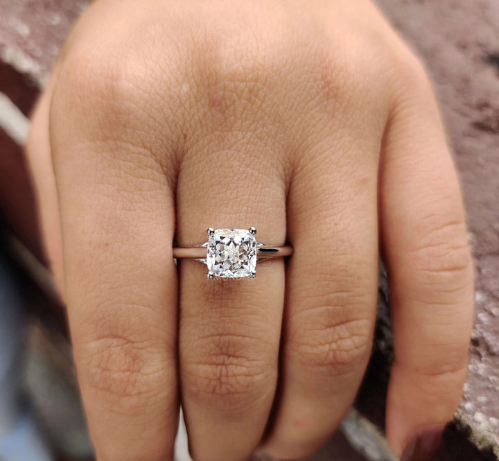Cushion Cut Moissanite Solitaire Engagement Ring