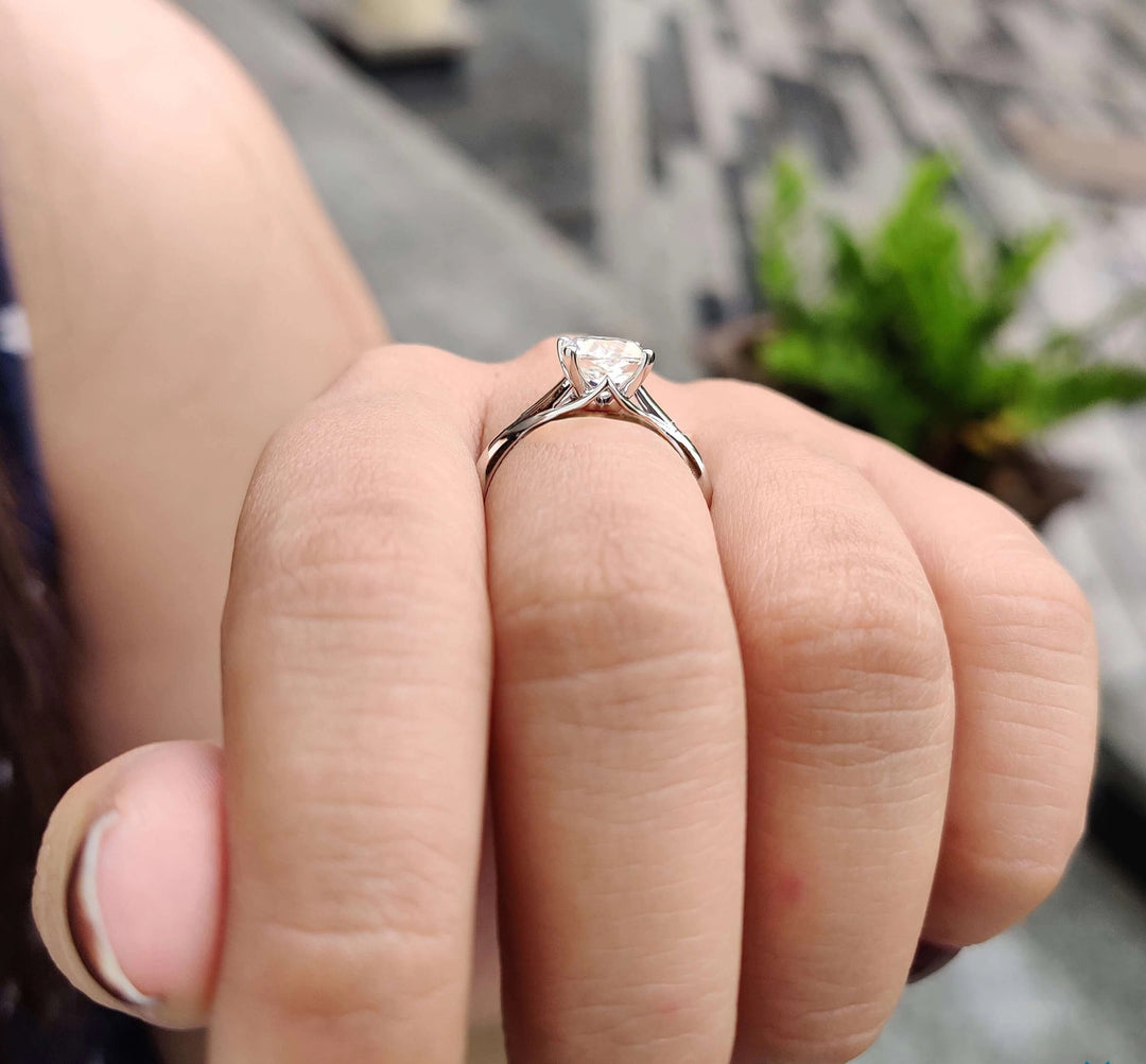 Cushion Cut Moissanite Solitaire Engagement Ring