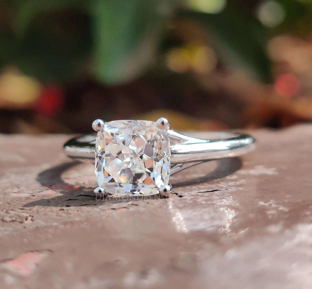 Cushion Cut Moissanite Solitaire Engagement Ring