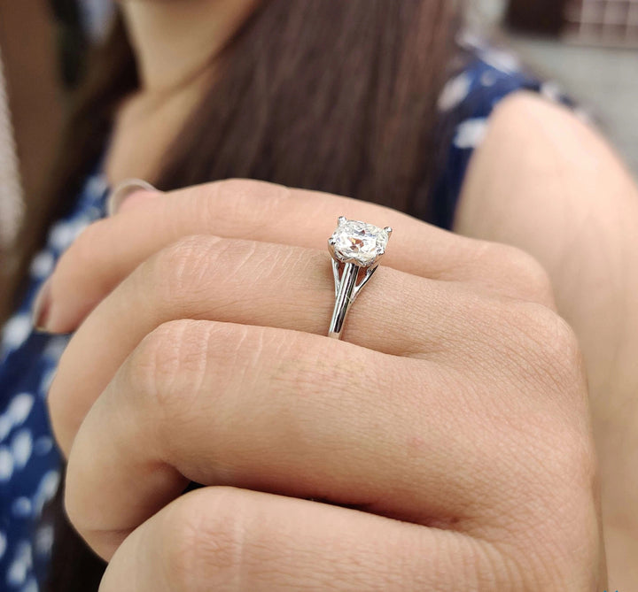 Cushion Cut Moissanite Solitaire Engagement Ring