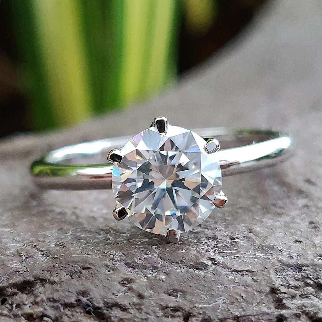 Moissanite Ring - Elegant Round Brilliant Solitaire Engagement Ring