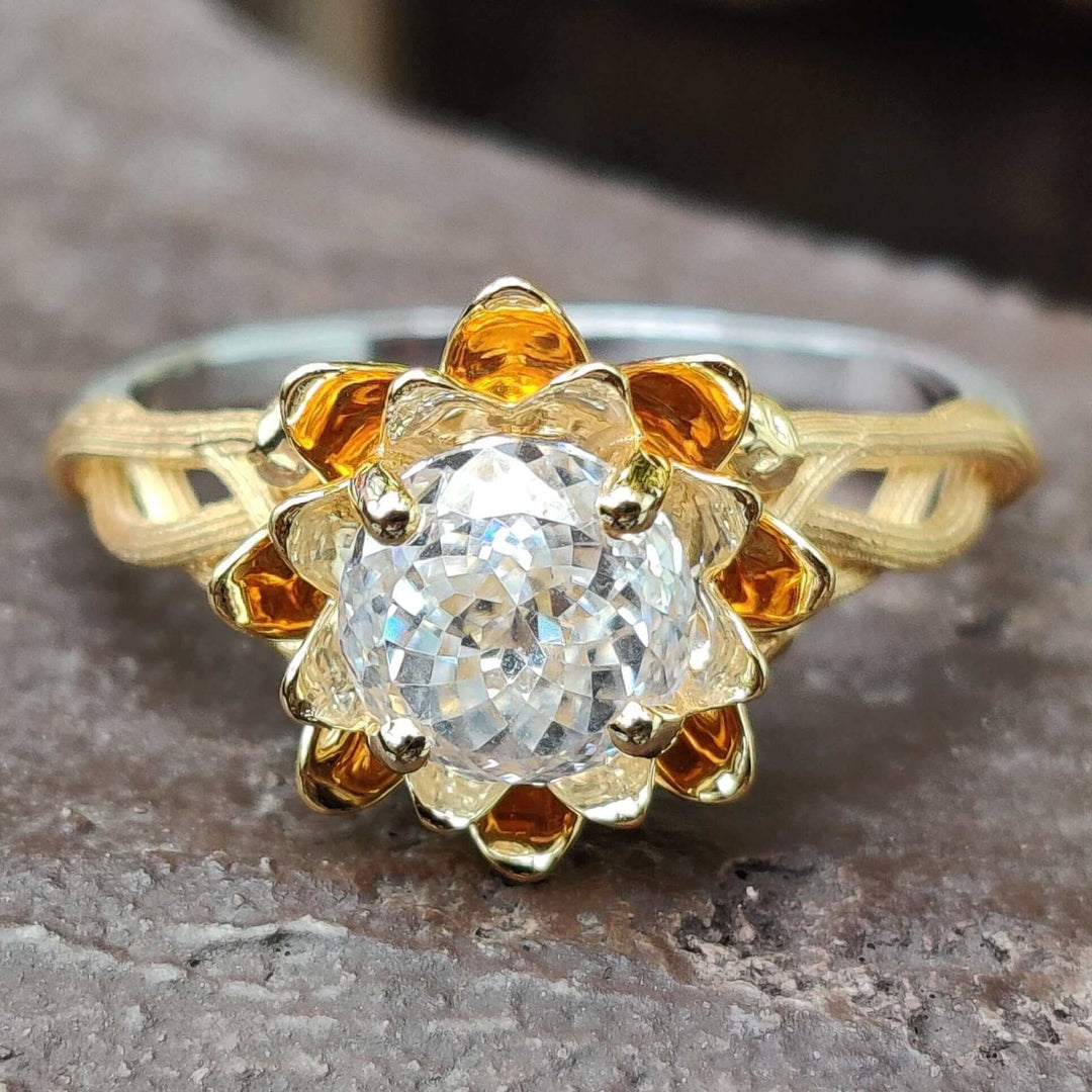 Moissanite Ring - Stunning Floral Engagement Ring with Nature Design