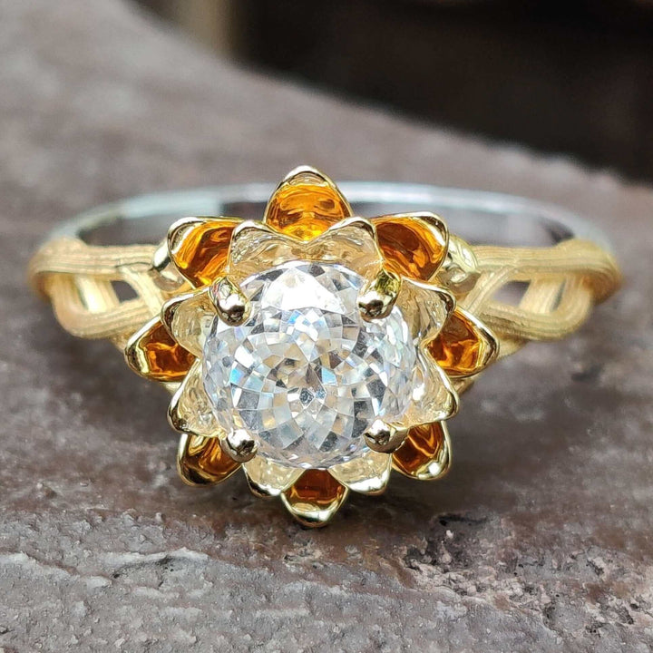 Moissanite Ring - Stunning Floral Engagement Ring with Nature Design